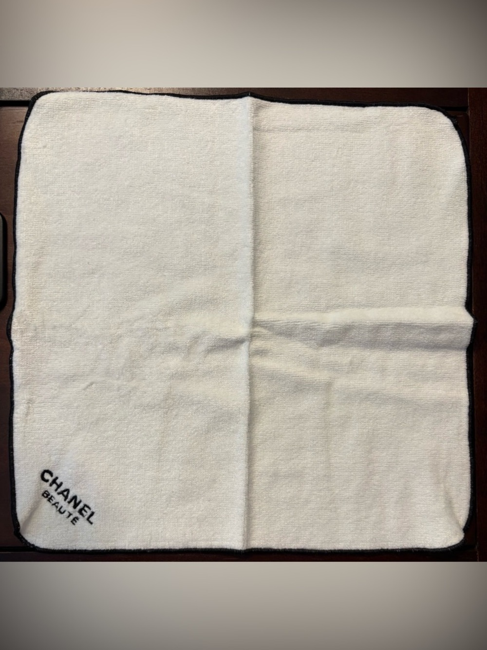 VINTAGE RARE CHANEL Beauté White Face/Hand towel with Black Border